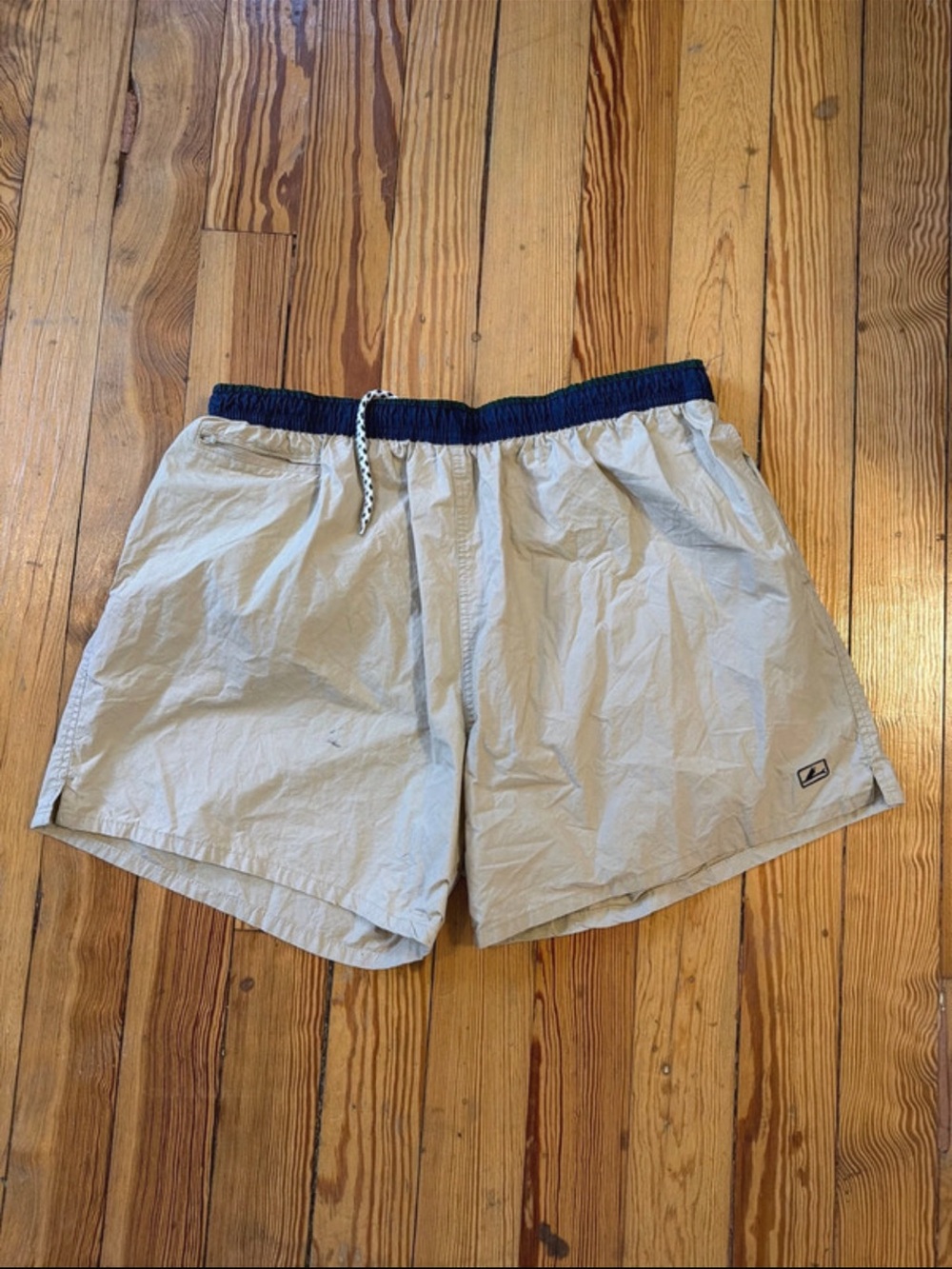 Catalina Light Beige Athletic Shorts with Navy Waistband